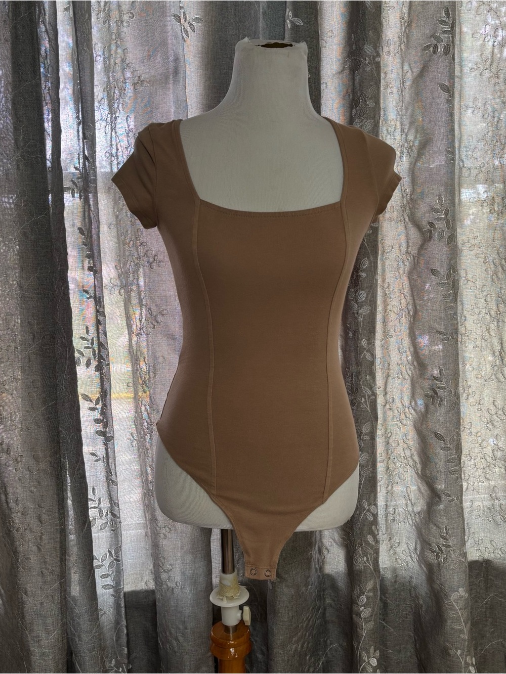 American Eagle Outfitters Square Neck Brown Bodysuit